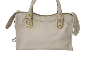 極美品 BALENCIAGA バレンシアガ クラシック ミニ シティ ハンドバッグ ベージュ レザー 390160 ゴールド金具 中古 4c073721