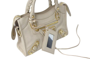 極美品 BALENCIAGA バレンシアガ クラシック ミニ シティ ハンドバッグ ベージュ レザー 390160 ゴールド金具 中古 4c073721