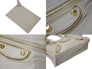 極美品 BALENCIAGA バレンシアガ クラシック ミニ シティ ハンドバッグ ベージュ レザー 390160 ゴールド金具 中古 4c073721