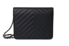 Load image into Gallery viewer, 極美品 CHANEL シャネル チェーンウォレット キャビアスキン グレインドカーフスキン Vステッチライン 25番台 ブラック 25115368 中古 4c073723