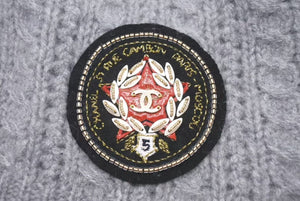 極美品 CHANEL シャネル ニット ビーニー モスクワ グレー 帽子 ココマーク ワッペン カシミヤ 中古 4c073731