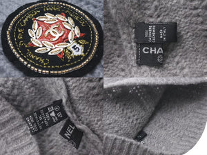 極美品 CHANEL シャネル ニット ビーニー モスクワ グレー 帽子 ココマーク ワッペン カシミヤ 中古 4c073731