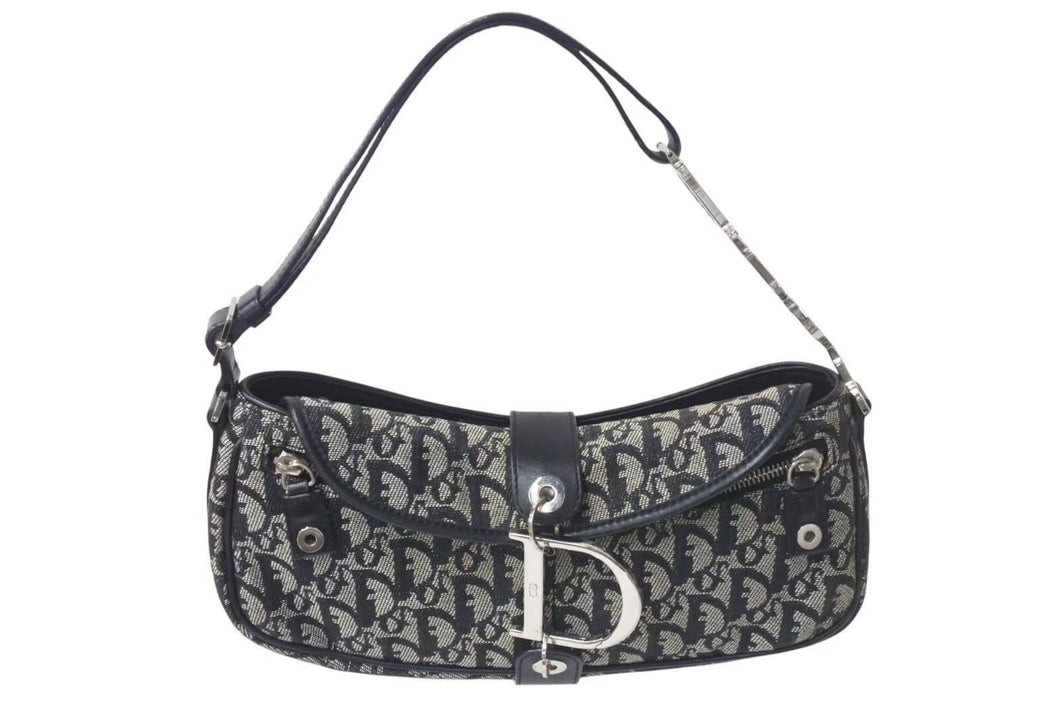 ChristianDior クリスチャンディオール Dチャーム ホーボー ワンショルダーバッグ トロッター ブラック シルバー金具 美品 中古 4c073735