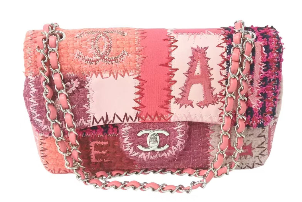極美品 CHANEL シャネル デカマトラッセ 30 ラージ ショルダーバッグ フランス製 ツイード レザー ピンク シルバー金具 中古 4c073736