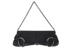 GUCCI グッチ ホースビット GG柄 ワンショルダーバッグ ハンドバッグ 119188 キャンバス レザー ブラック シルバー金具 美品 中古 4c073737 