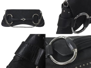GUCCI グッチ ホースビット GG柄 ワンショルダーバッグ ハンドバッグ 119188 キャンバス レザー ブラック シルバー金具 美品 中古 4c073737 