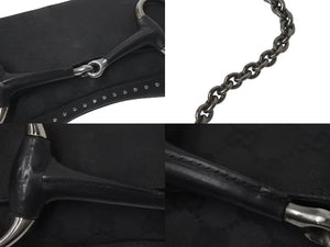 GUCCI グッチ ホースビット GG柄 ワンショルダーバッグ ハンドバッグ 119188 キャンバス レザー ブラック シルバー金具 美品 中古 4c073737 