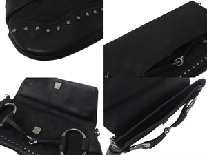 GUCCI グッチ ホースビット GG柄 ワンショルダーバッグ ハンドバッグ 119188 キャンバス レザー ブラック シルバー金具 美品 中古 4c073737 
