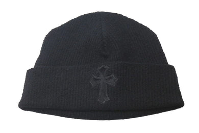 新品未使用 CHROME HEARTS クロムハーツ ハラコ 新作 クロスパッチ ニット帽 ビーニー ブラックシルバー金具 OS 中古 4c073763