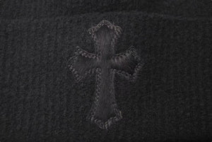 新品未使用 CHROME HEARTS クロムハーツ ハラコ 新作 クロスパッチ ニット帽 ビーニー ブラックシルバー金具 OS 中古 4c073763