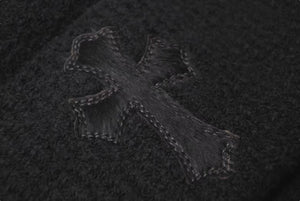 新品未使用 CHROME HEARTS クロムハーツ ハラコ 新作 クロスパッチ ニット帽 ビーニー ブラックシルバー金具 OS 中古 4c073763