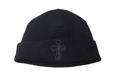 Load image into Gallery viewer, 新品未使用 CHROME HEARTS クロムハーツ 新作 クロスパッチ ハラコ ニット帽 ビーニー ブラック シルバー金具 OS 中古 4c073768