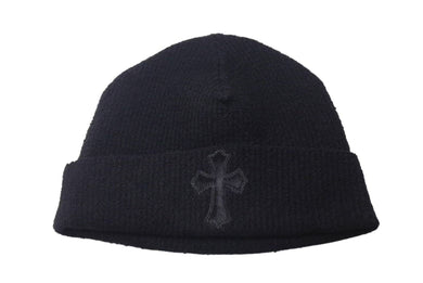 新品未使用 CHROME HEARTS クロムハーツ 新作 クロスパッチ ハラコ ニット帽 ビーニー ブラック シルバー金具 OS 中古 4c073768