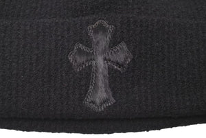 新品未使用 CHROME HEARTS クロムハーツ 新作 クロスパッチ ハラコ ニット帽 ビーニー ブラック シルバー金具 OS 中古 4c073768