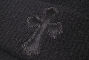 新品未使用 CHROME HEARTS クロムハーツ 新作 クロスパッチ ハラコ ニット帽 ビーニー ブラック シルバー金具 OS 中古 4c073768