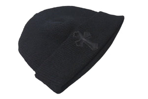 新品未使用 CHROME HEARTS クロムハーツ 新作 クロスパッチ ハラコ ニット帽 ビーニー ブラック シルバー金具 OS 中古 4c073768