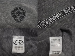 CHROME HEARTS クロムハーツ 七部丈 ヘンリーネックTシャツ サイズL フレア CHプラス スクロールロゴ プリント 美品 中古 4c073776
