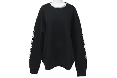極美品 CHROME HEARTS クロムハーツ スウェット トレーナー サイズM 新型 ネックロゴ アームプリント ブラック コットン 中古 4c073779