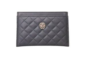 CHANEL シャネル ココマーク 名刺入れ 定期入れ キルティング 12番台 ラムスキン グレー シルバー金具 美品 中古 4c073780