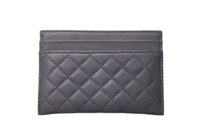 CHANEL シャネル ココマーク 名刺入れ 定期入れ キルティング 12番台 ラムスキン グレー シルバー金具 美品 中古 4c073780