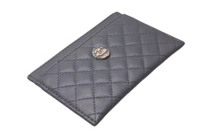 CHANEL シャネル ココマーク 名刺入れ 定期入れ キルティング 12番台 ラムスキン グレー シルバー金具 美品 中古 4c073780