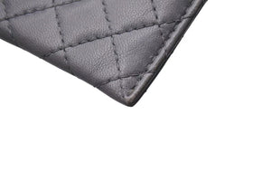 CHANEL シャネル ココマーク 名刺入れ 定期入れ キルティング 12番台 ラムスキン グレー シルバー金具 美品 中古 4c073780