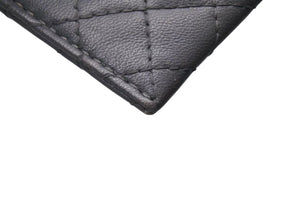 CHANEL シャネル ココマーク 名刺入れ 定期入れ キルティング 12番台 ラムスキン グレー シルバー金具 美品 中古 4c073780