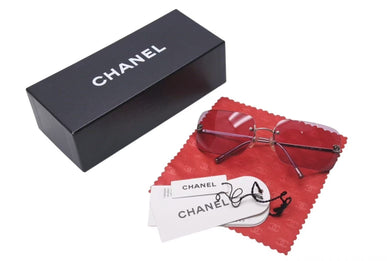 CHANEL シャネル リムレス サングラス パープル ココマーク 眼鏡 アイウェア ロゴ 小物 プラスチック メッキ 62☐17 4017 美品 中古 4c073784