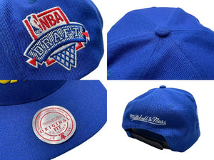 極美品 JUSTDON ジャストドン Mitchell＆Ness NBA ミッチェルアンドネス HWC ウォーリアーズ スナップバックキャップ ブルー 中古 4c073786