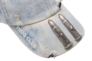 THUG CLUB サグクラブ TC Life Cap キャップ 帽子 デニム 銃弾 コットン ブルー アンティークシルバー金具 美品 中古 4c073788