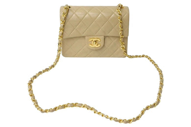 CHANEL シャネル ミニマトラッセ 17 チェーンショルダーバッグ 1番台 ラムスキン ココマーク キルティング ベージュ 美品 中古 4c073809