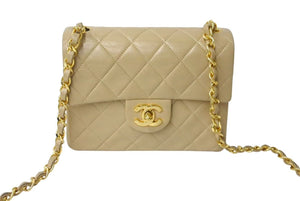 CHANEL シャネル ミニマトラッセ 17 チェーンショルダーバッグ 1番台 ラムスキン ココマーク キルティング ベージュ 美品 中古 4c073809
