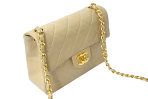 CHANEL シャネル ミニマトラッセ 17 チェーンショルダーバッグ 1番台 ラムスキン ココマーク キルティング ベージュ 美品 中古 4c073809