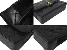 Load image into Gallery viewer, CHANEL シャネル Wフラップ Wチェーンショルダーバッグ 3番台 パリ限定 ラムスキン ココマーク キルティング ブラック 美品 中古 4c073810