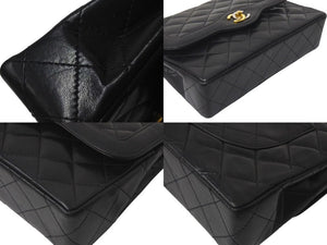 CHANEL シャネル Wフラップ Wチェーンショルダーバッグ 3番台 パリ限定 ラムスキン ココマーク キルティング ブラック 美品 中古 4c073810