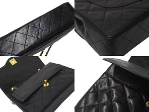 CHANEL シャネル Wフラップ Wチェーンショルダーバッグ 3番台 パリ限定 ラムスキン ココマーク キルティング ブラック 美品 中古 4c073810