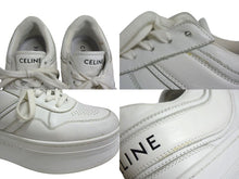 Load image into Gallery viewer, CELINE セリーヌ ブロック ロゴ スニーカー ホワイト レザー シューズ 靴 厚底 ローカット ウェッジソール RM0272 サイズ36 良品 中古 4c073823
