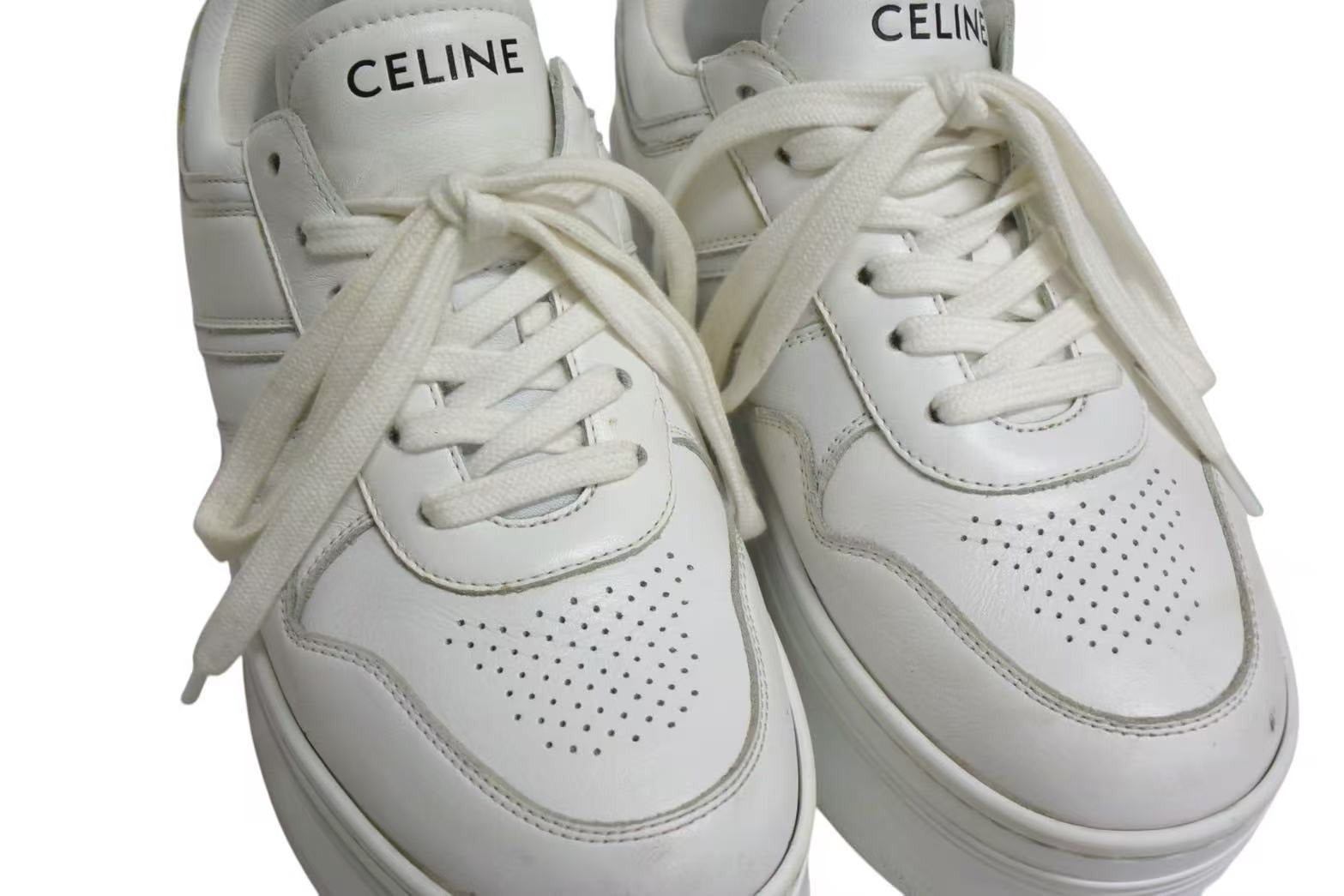 CELINE セリーヌ ブロック ロゴ スニーカー ホワイト レザー