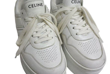 Load image into Gallery viewer, CELINE セリーヌ ブロック ロゴ スニーカー ホワイト レザー シューズ 靴 厚底 ローカット ウェッジソール RM0272 サイズ36 良品 中古 4c073823
