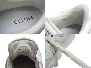 CELINE セリーヌ ブロック ロゴ スニーカー ホワイト レザー シューズ 靴 厚底 ローカット ウェッジソール RM0272 サイズ36 良品 中古 4c073823