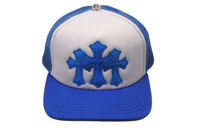 新品未使用 CHROME HEARTS クロムハーツ トラッカーキャップ CHクロスパッチ ONE SIZE メッシュ ブルー シルバー925 中古 4c0073855