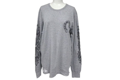 新品未使用 CHROMEHEARTS クロムハーツ ホースシュー 長袖Tシャツ サーマル アームプリント クルーネック グレー サイズXL 中古 4c073858