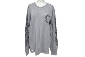 新品未使用 CHROMEHEARTS クロムハーツ ホースシュー 長袖Tシャツ サーマル アームプリント クルーネック グレー サイズXL 中古 4c073858
