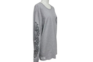 新品未使用 CHROMEHEARTS クロムハーツ ホースシュー 長袖Tシャツ サーマル アームプリント クルーネック グレー サイズXL 中古 4c073858