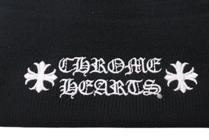 新品未使用 CHROME HERTS クロムハーツ WOOL WATCH CAP ウールワッチキャップ ロゴ刺繍ビーニー ニットキャップ 帽子 ブラック ホワイト 中古 4c073861