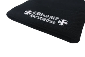 新品未使用 CHROME HERTS クロムハーツ WOOL WATCH CAP ウールワッチキャップ ロゴ刺繍ビーニー ニットキャップ 帽子 ブラック ホワイト 中古 4c073861