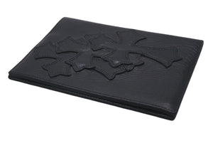 極美品 CHROME HEARTS クロムハーツ セメタリークロスパッチ ブックカバー 3パッチ ブラック レザー エンボスロゴ 中古 4c073888
