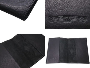 極美品 CHROME HEARTS クロムハーツ セメタリークロスパッチ ブックカバー 3パッチ ブラック レザー エンボスロゴ 中古 4c073888