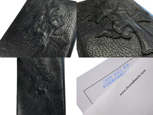 極美品 CHROME HEARTS クロムハーツ セメタリークロスパッチ ブックカバー 3パッチ ブラック レザー エンボスロゴ 中古 4c073888