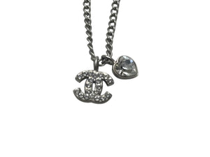CHANEL シャネル ネックレス ハート ココマーク 05P刻印 アクセサリー メタル ラインストーン シルバー 美品 中古 4c073927